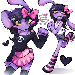alternative_fashion anthro bottomwear bow_(feature) clothing female goth long_ears makeup neckline piercing skirt solo spaghetti_strap prepare4surgery glitch_productions the_amazing_digital_circus jax_(tadc) lagomorph leporid mammal rabbit 1:1 hi_res trans_(lore)