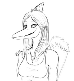 anthro bone bone_frill breasts clothed clothed_anthro clothed_female clothing collar feathered_wings feathers female frill_(anatomy) front_view hair happy jewelry long_hair looking_at_viewer markings medium_breasts necklace non-mammal_breasts open_mouth open_smile shirt simple_background skull smile solo spiked_collar spikes striped_markings stripes tank_top text topwear white_background wings alsius_arcticus goodbye_volcano_high ko_op_(game_developer) fang_(gvh) prehistoric_species pterosaur reptile scalie artist_name bust_portrait greyscale hi_res monochrome portrait