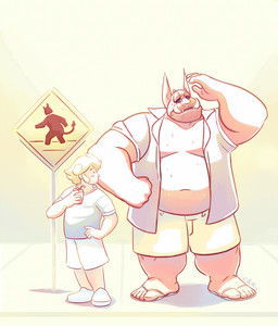belly beverage big_belly blonde_hair bodily_fluids bottomwear clothed clothing duo footwear front_view hair hand_on_hip holding_beverage holding_object humanoid_pointy_ears male male_human male_humanoid moobs obese obese_humanoid obese_male open_clothing open_mouth open_topwear overweight overweight_humanoid overweight_male pink_body pink_skin pointy_ears sandals shoes short_hair shorts simple_eyes standing sweat tan_body tan_skin teeth topwear white_bottomwear white_clothing white_footwear white_shoes white_shorts yellow_bottomwear yellow_clothing yellow_shorts chocolateandmilk vincent_(chocolate-beverage) human humanoid imp mammal 2016 dated letterbox