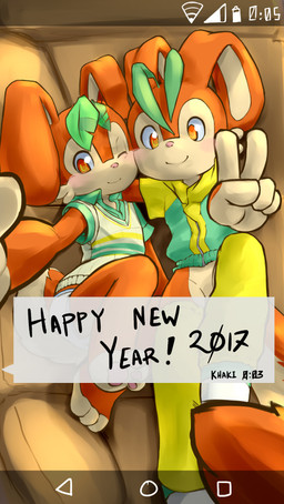 anthro blush clock clothed clothing countershading digital_clock duo electronics female fur gesture hand_gesture holidays leaf long_tail looking_at_viewer lying male on_back one_eye_closed orange_body orange_fur selfie smile smiling_at_viewer tail tan_body tan_countershading user_interface v_sign wi-fi wink winking_at_viewer dumpaup new_year wildcritters khaki_(character) russet hybrid lagomorph leporid mammal rabbit rodent sciurid tree_squirrel 2017 hi_res brother_(lore) brother_and_sister_(lore) sibling_(lore) sister_(lore)