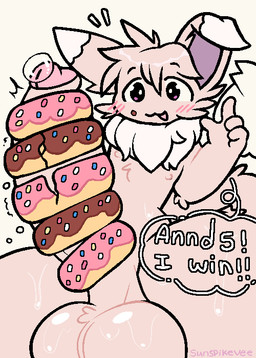 anthro balls big_balls big_penis blush bodily_fluids brown_body brown_fur dessert doughnut erection floppy_ears folded_ears food food_fetish food_play foreskin fur genital_fluids genitals hair huge_balls huge_penis humanoid_genitalia humanoid_penis improvised_sex_toy male open_mouth pastry penis precum presenting simple_background smile solo tail text thick_thighs sunspikevee nintendo pokemon kovee canid canine eevee generation_1_pokemon humanoid mammal pokemon_(species) shiny_pokemon digital_media_(artwork) english_text