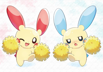 ambiguous_anthro ambiguous_gender anthro beady_eyes biped blue_body blush cheek_markings duo facial_markings featureless_feet feet front_view half-closed_eyes head_markings markings multicolored_body narrowed_eyes one_eye_closed open_mouth open_smile plantigrade pom_poms semi-anthro short smile two_tone_body wink yellow_body lucky777 nintendo pokemon generation_3_pokemon minun plusle pokemon_(species) 2026 absurd_res cel_shading digital_drawing_(artwork) digital_media_(artwork) hi_res shaded
