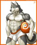 abs anthro biceps big_muscles biped black_nose blue_eyes bottomwear bulge clothed clothing ear_piercing fangs fur grey_body grey_fur male muscular muscular_anthro muscular_male nipples patreon_logo patreon_username pecs piercing shorts smile solo standing teeth text topless website_logo white_body white_fur tithinian patreon diego_(tithinian) canid canine canis domestic_dog husky mammal nordic_sled_dog spitz 2016 5:6 english_text hi_res url