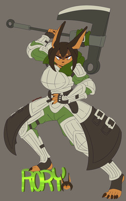 5_fingers 5_toes anthro armor axe belt breastplate brown_body brown_fur brown_hair clothing feet female fingerless_gloves fingers footwear fur gloves green_clothing grey_background hair handwear holding_axe holding_melee_weapon holding_object holding_weapon looking_at_viewer melee_weapon orange_eyes shoulder_pads simple_background solo standing toeless_footwear toes vambrace weapon dewwydarts dog_knight_rpg rory_(ceehaz) canid canine canis dobermann domestic_dog mammal pinscher 2020 hi_res