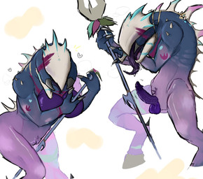 3_toes anthro aroused bodily_fluids breasts duo erection feet female genital_fluids genitals male male/female penis precum purple_body simple_background spikes spikes_(anatomy) thick_thighs toes tongue vaginal_fluids vulva partucomleite abiotic_factor alien exor_(abiotic_factor) monster hi_res