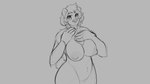 16:9 2019 anthro bear big_breasts breasts chest_tuft digital_drawing_(artwork) digital_media_(artwork) female grey_background hair mammal monochrome nipples nude open_mouth simple_background sketch solo surprise thick_thighs tuft watsup widescreen