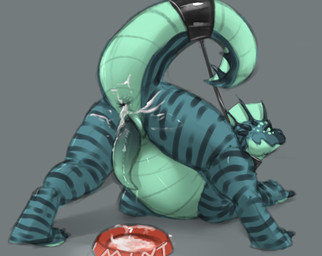 after_anal anthro anus ass_up bdsm blue_body bodily_fluids bondage bound bowl butt collar container countershade_face countershade_tail countershade_torso countershading cuff_(restraint) cum cum_from_ass cum_in_ass cum_inside cum_on_butt cum_on_ground cum_on_penis erection genital_fluids genitals grey_background leaking_cum looking_at_viewer looking_back looking_back_at_viewer male male_anthro nude nude_anthro nude_male overweight overweight_anthro overweight_male penis pet_bowl rear_view restraints simple_background solo tail tail_bondage tail_cuff tail_tied tapering_penis teal_body teal_eyes teal_penis mintyderg mythology minty_(mintyderg) aquatic aquatic_dragon dragon mythological_creature mythological_scalie scalie 2019