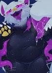 belly blush bodily_fluids claws cosmic_fur female feral fully_inside open_mouth pawpads pink_eyes purple_tongue saliva solo tail tail_mouth tentacles tongue unusual_anatomy unusual_tail vore whiskers winte consumstra_(cresce_zoroark) domestic_cat felid feline felis mammal hi_res