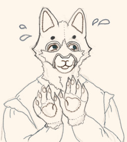 anthro bodily_fluids disguise ears_up eyebrows fur looking_at_viewer male mask open_mouth raised_hand solo sweat sweatdrop wearing_mask wool_(fur) reynard_goodfellow reynard_the_baa bovid caprine mammal sheep monochrome