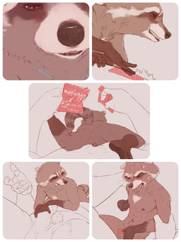 abs anal anal_penetration anthro anthro_on_anthro anthro_penetrated anthro_penetrating anthro_penetrating_anthro anus areola arm_grab backsack balls biped birthday blush bodily_fluids brown_body brown_eyes brown_fur brown_nipples butt chest_tuft claws close-up duo eyes_closed feet finger_claws fingers flaccid fur genitals glans head_turned humanoid_feet humanoid_hands larger_anthro larger_male looking_at_another male male/male male_penetrated male_penetrating male_penetrating_male markings navel nipple_fetish nipple_pinch nipple_play nipples nude nude_anthro nude_male open_mouth pained_expression penetration penile penile_penetration penis penis_backwards penis_grab penis_in_ass perineum pinch pinching_own_nipple plantigrade presenting presenting_anus seductive sex size_difference striped_markings stripes sweat sweatdrop tail teeth text toes tongue tuft sadness_hao guardians_of_the_galaxy marvel rocket_raccoon ambiguous_species mammal procyonid raccoon 2024 3:4 absurd_res comic english_text hi_res partially_colored