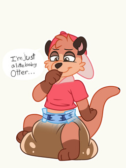 anthro backwards_cap backwards_hat clothed clothing diaper feces hat headgear headwear male soiled_diaper soiling solo unclean_diaper used_diaper wearing_diaper backndiapers chester_the_otter 3:4 absurd_res hi_res