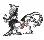 2_penises animal_genitalia animal_penis anus balls erection genitals hemipenes male multi_genitalia multi_penis nude penis presenting raised_leg seductive simple_background solo tail white_background anonyartist jager_(specopsdragon) mammal sergal sergal_taur taur monochrome