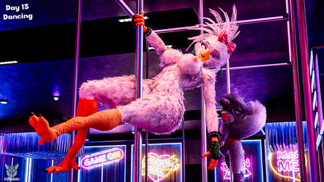 accessory anthro beak black_clothing black_fingerless_gloves black_gloves black_handwear blue_eyes bow_ribbon bracelet breasts butt clothing dancing duo ear_piercing ear_ring eyeshadow feather_hair feathers feet female fingerless_gloves fluffy fluffy_tail fur gloves grey_body grey_fur hair hair_accessory hair_bow hair_ribbon handwear inside jewelry leaning leaning_backward looking_at_viewer makeup medium_breasts neon_lights nipples non-mammal_breasts non-mammal_nipples nude nude_anthro nude_female panties piercing pink_eyeshadow pole pole_dancing pseudo_hair red_clothing red_panties red_underwear ribbons ring_piercing smile smiling_at_viewer solo_focus string_panties stripper_pole studded_bracelet studded_jewelry studs tail talon_hands talons text thick_thighs toes underwear white_body white_feathers wide_hips foxibiki furromantic_(modeler) five_nights_at_freddy's five_nights_at_freddy's:_security_breach scottgames steel_wool_studios yifftember25 glamrock_chica roxanne_wolf avian bird canid canine canis chicken galliform mammal phasianid wolf 16:9 3d_(artwork) blender_(artwork) blender_cycles_(artwork) digital_media_(artwork) english_text hi_res watermark widescreen