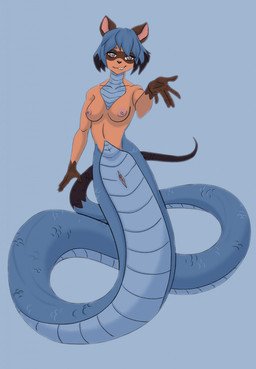 alternate_species anthro apode breasts female genitals legless nipples scales serpentine solo split_form vulva raota brand_new_animal studio_trigger michiru_kagemori canid canine draconcopode hybrid lamia mammal raccoon_dog reptile scalie snake tanuki hi_res