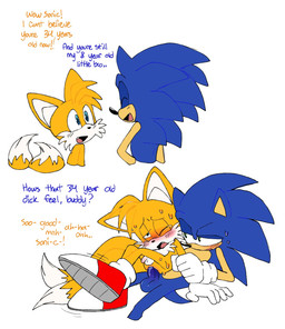 2_tails age_difference anal anal_penetration anthro arm_grab balls blush bodily_fluids clothing dialogue duo footwear genitals gloves handwear holding_arms male male/male male_penetrated male_penetrating male_penetrating_male multi_tail open_mouth penetration penile penile_penetration penis penis_in_ass penis_size_difference sex shoes small_penis stated_age sweat tail tears tears_of_pleasure text younger_penetrated pachi_rizuu sega sonic_the_hedgehog_(series) miles_prower sonic_the_hedgehog canid canine eulipotyphlan fox hedgehog mammal 2025 digital_drawing_(artwork) digital_media_(artwork) english_text hi_res