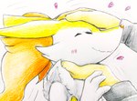 ambiguous_gender anthro blush blush_lines chin_scratch duo eyes_closed fur headpat heart_symbol inner_ear_fluff orange_body orange_fur petting simple_background tuft white_body white_fur eiroru nintendo pokemon braixen canid canine generation_6_pokemon human mammal pokemon_(species) 2024 graphite_(artwork) hi_res traditional_media_(artwork)