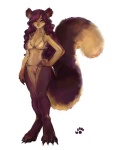 anthro barefoot bikini biped breasts brown_body brown_fur claws cleavage clothed clothing digitigrade feet female fluffy fluffy_tail front_view fur hair hand_on_hip long_hair looking_at_viewer pink_eyes purple_hair simple_background skimpy solo standing swimwear tail tan_body tan_fur two-piece_swimsuit white_background thumbclawz giant_squirrel indian_giant_squirrel mammal rodent sciurid tree_squirrel 4:5