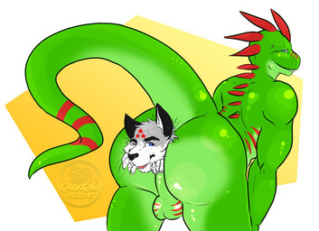 anal anal_vore anthro athletic athletic_anthro athletic_male backsack balls big_butt biped black_ears black_nose blue_eyes butt butt_focus claws curling_tail duo feet_first finger_claws fur genitals glistening glistening_balls glistening_butt glistening_genitalia green_body green_scales grey_body grey_fur half-closed_eyes logo male male/male markings multicolored_body multicolored_butt multicolored_fur multicolored_scales narrowed_eyes nude one_eye_closed open_mouth raised_tail rear_view red_spikes red_stripes ribs sagging_butt scales shoulder_blades spikes spikes_(anatomy) spine squeezing standing star_symbol striped_balls striped_genitalia striped_markings striped_tail stripes tail tail_markings two_tone_body two_tone_butt two_tone_fur two_tone_scales vore white_body white_fur white_sclera charchu_(artist) guan_(character) jay_valentino canid canine canis gecko hybrid iguana iguanid lizard mammal reptile scalie wolf 2015 artist_logo colored digital_drawing_(artwork) digital_media_(artwork) shaded watermark