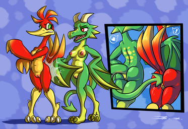 abstract_background alternate_form anal anal_penetration anthro anthro_on_anthro anthrofied avian_feet breasts butt butt_slap duo feathers female female/female genitals green_eyes heart_symbol horn nipples non-mammal_breasts non-mammal_nipples nude penetration red_eyes selfcest sex slap slightly_chubby spanking square_crossover tail tail_feathers tail_fetish tail_in_ass tail_insertion tail_play tail_sex vulva winged_arms wings bassybefuddle conditional_dnp banjo-kazooie european_mythology mythology rareware dragon_kazooie kazooie avian bird breegull dragon mythological_creature mythological_scalie scalie western_dragon wyvern hi_res