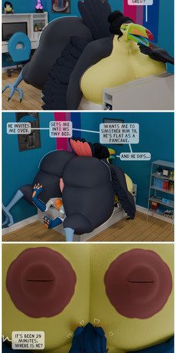 anthro balls big_balls big_breasts big_butt big_nipples big_penis bisexual_pride_colors border breast_smother breasts butt curvy_figure detailed_background duo female genitals huge_balls huge_breasts huge_butt huge_nipples huge_penis huge_thighs hyper hyper_breasts hyper_butt larger_female lgbt_pride machine male male/female multicolored_body nipples oblivious overweight overweight_anthro overweight_female penis pride_colors size_difference smothering text thick_thighs voluptuous white_border wide_hips greg_(artist) greg_(greg) maritza_(greg) avian bird keel-billed_toucan protogen toucan true_toucan 3d_(artwork) absurd_res blender_(artwork) blender_cycles_(artwork) comic digital_media_(artwork) english_text hi_res
