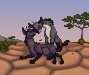 black_hair detailed_background duo eyes_closed female feral fur grass grey_body grey_fur hair love male male/female nuzzling plant romantic sharp_teeth sky spots tail teeth tongue tongue_out toony tree yellow_eyes narrsvans disney the_lion_king ed_(the_lion_king) shenzi_(the_lion_king) hyena mammal