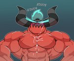 abs biceps blue_hair blush bodily_fluids breath cum cum_on_chest eyebrows genital_fluids hair horn male muscular muscular_humanoid muscular_male one_eye_closed panting pecs red_body yellow_eyes dumbandgreen sega sonic_the_hedgehog_(series) the_deadly_six zavok alien humanoid zeti