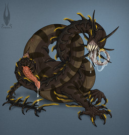 anal animal_genitalia anus black_claws bodily_fluids brown_body claws cum cum_on_tail erection eyeless feral genital_fluids genitals koul_erdeshaz(character) long_tongue male male_feral markings masturbation penis pink_anus pink_penis raised_tail saliva saliva_on_tongue scaled_penis sharp_spikes sharp_teeth solo spikes tail tail_anus tail_on_penis teeth teratophilia thick_tail tongue tongue_out yellow_glow yellow_markings firael mythology monster mythological_creature worm absurd_res hi_res