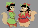 age_difference anthro belly belt big_breasts big_butt black_hair breasts butt christmas_clothing cleavage clothed clothing crossed_arms duo elf_costume elf_hat female furgonomics gesture green_eyes grey_background hair holidays huge_butt legwear looking_at_viewer markings panty_peek sagging_breasts simple_background slightly_chubby slightly_chubby_female smile stockings striped_markings stripes tail tan_body three-quarter_view waving waving_at_viewer wide_hips estebon89 christmas nickelodeon t.u.f.f._puppy kitty_katswell mrs._katswell domestic_cat felid feline felis mammal 2024 hi_res daughter_(lore) mother_(lore) mother_and_child_(lore) mother_and_daughter_(lore) parent_(lore) parent_and_child_(lore) parent_and_daughter_(lore)