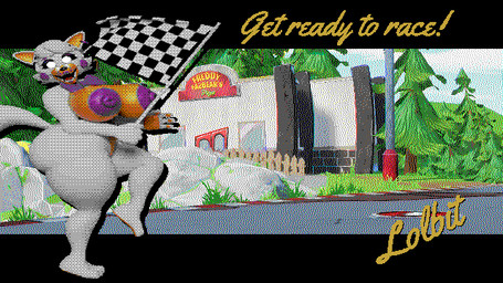 anthro autograph big_breasts big_butt big_nipples bow_tie breasts building butt character_signature checkered checkered_flag ear_piercing ega female fence flag flag_(object) forest gesture glowing glowing_eyes happy nipples on_one_leg orange_breasts piercing pizzeria plant pose poster purple_bow_tie purple_nipples racetrack racing solo standing thick_thighs tree waving waving_at_viewer mr.bootylover five_laps_at_freddy's five_nights_at_freddy's five_nights_at_freddy's_world scottgames lolbit_(fnaf) canid canine fox mammal 16:9 alternate_version_at_source dithering pinup wallpaper widescreen