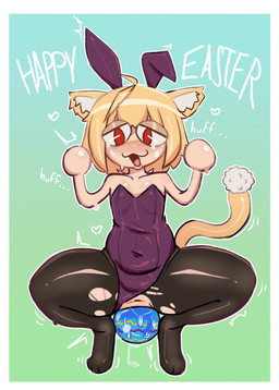 anal_oviposition anthro bunny_costume clothing costume crouching easter_egg egg female genitals holidays oviposition solo vulva digibibi easter tsukihime type-moon neco-arc absurd_res hi_res
