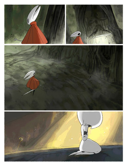 anthro biped black_body black_eyes cloak clothing detailed_background duo empty_eyes female female_anthro female_humanoid frustrated holding_melee_weapon holding_object holding_sword holding_weapon hornet's_needle kneeling melee_weapon mouthless red_cloak red_clothing sword sword_in_ground torn_clothing weapon white_body darkdog hollow_knight:_silksong hollow_knight_(franchise) team_cherry hornet_(hollow_knight) lace_(hollow_knight:_silksong) arthropod humanoid 2025 absurd_res comic digital_drawing_(artwork) digital_media_(artwork) hi_res multiple_scenes