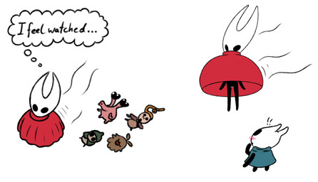 anthro black_text blush chibi clothed clothing ellipsis female floating genitals group heart_eyes heart_symbol inner_monologue lips male public public_nudity text thinking upskirt vulva sen_grisane_(artist) hollow_knight:_silksong hollow_knight_(franchise) team_cherry hornet_(hollow_knight) nuu_(hollow_knight:_silksong) pavo_(hollow_knight:_silksong) arthropod flea_(hollow_knight:_silksong) insect 2025 english_text hi_res