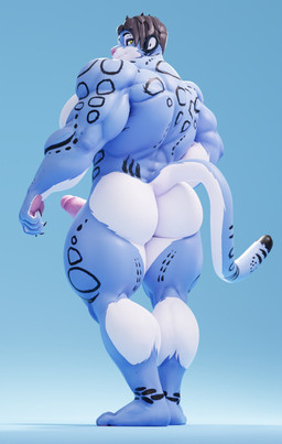 anthro back_muscles barazoku big_butt big_muscles blue_background bubble_butt butt claws countershading erection eyebrows feet fur genitals hair huge_butt huge_muscles humanoid_feet humanoid_genitalia humanoid_penis looking_at_viewer looking_back looking_back_at_viewer low-angle_view male muscular muscular_anthro muscular_male nude penis plantigrade simple_background smile solo standing thick_thighs triceps tuft connivingrat valorlynz pan_(sxfpantera) felid leopard mammal pantherine snow_leopard 2022 3d_(artwork) artist_collaboration digital_media_(artwork) hi_res