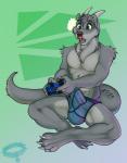 anime_nosebleed blood blush bodily_fluids bulge claws clothed clothing controller countershading crossed_legs cum cum_in_clothing cum_in_underwear cum_through_clothing cum_through_underwear erection erection_under_clothing fur game_controller genital_fluids genitals gradient_background green_background green_eyes grey_body grey_fur horn male nosebleed open_mouth penis precum simple_background sitting solo surprise tail teeth tenting topless underwear wet wet_clothing wet_underwear kadohusky mythology kaelith dragon hybrid mammal mustelid mythological_creature mythological_scalie otter scalie 2016 hi_res