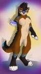 anthro biped breasts featureless_breasts featureless_crotch female looking_at_viewer navel nude simple_background smile solo standing gard3r mammal mustelid otter