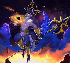anthro bareback big_muscles big_pecs black_body black_fur black_hole black_nose blue_body blue_claws blue_fur claws clothing fingers fluffy fluffy_tail fur galaxy male muscular muscular_anthro muscular_male muscular_on_muscular pecs solo tail text tuft underwear walking white_body white_fur yellow_eyes n-art thunderrangers archermagnum canid canine canis mammal wolf absurd_res digital_media_(artwork) hi_res