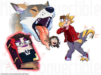 ambiguous_gender black_clothing black_shirt black_topwear book_transformation bottomwear breasts brown_hair claws clothing eyewear female feral footwear glasses growth hair inanimate_transformation open_mouth pants plaid purple_lip rectangular_glasses round_glasses shirt shoes simple_background smile species_transformation surprised tail tail_growth teeth text tongue_transformation topwear torn_clothing transformation mkiiiconvertible undertale_(series) alphys canid human mammal scalie 2025 4:3 digital_media_(artwork) url