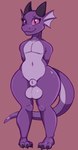 animal_genitalia anthro balls big_balls biped countershade_torso countershading femboy frill_(anatomy) front_view fully_sheathed genitals hands_behind_back horn looking_at_viewer male male_anthro membrane_(anatomy) membranous_frill navel nude pink_eyes purple_body sheath short_stack shy smile solo standing tail thick_thighs wide_hips necrothant plum_(plumbold) kobold lizard reptile scalie 2025 colored digital_media_(artwork) full-length_portrait hi_res portrait