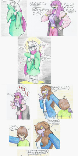 anthro biceps blush breasts cleavage clothed clothing dialogue eyewear female freckles fur glasses hair hat headgear headwear heart_symbol male muscular muscular_anthro muscular_female scarf simple_background smile teeth text tsundere white_body white_fur young young_anthro young_human young_male flicker-show deltarune undertale_(series) kris_dreemurr ralsei susie_(deltarune) bovid caprine darkner goat human mammal reptile scalie 2018 absurd_res comic digital_media_(artwork) english_text hi_res