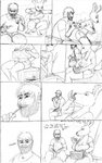 absurd_res anthro big_breasts biped black_and_white breasts cleavage clothed clothing comic deer dialogue duo english_text female hi_res human male mammal monochrome multiple_scenes nipple_outline realius text thick_thighs traditional_media_(artwork)