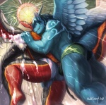 against_surface against_wall anthro anthro_on_anthro assisted_bathing bath bathing biceps big_muscles blue_body blue_hair braided_hair clothing countershade_border duo facial_hair fangs feathered_wings feathers fur furgonomics goatee grinding hair interspecies male male/male markings membrane_(anatomy) membranous_wings muscular muscular_male nude romantic romantic_couple shower soap speedo swimwear tail tail_clothing teeth text underwear water wings null-ghost gilian mythology gilian_(character) sulfer deity dragon mythological_creature mythological_scalie scalie 2013 english_text