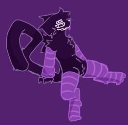 anthro arm_warmers armwear clothing crotch_tuft fluffy fur legwear male purple_body purple_fur purple_tongue thigh_highs tongue tuft something_(artist) something_(something) domestic_cat felid feline felis mammal monster hi_res