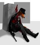 amx32 anthro army_uniform blood blood_from_neck blood_in_mouth bodily_fluids corpse cross dead_eyes death fingers fur german gun handgun iron_cross male male_death medal open_mouth ranged_weapon solo text weapon world_war_2 unknown_artist canid canine fox mammal red_fox true_fox chinese_text digital_drawing_(artwork) digital_media_(artwork) english_description english_text hi_res