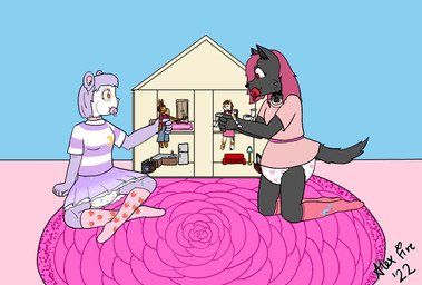5_fingers ageplay anthro appliance bottomwear building clean_diaper clothed clothing diaper diaper_under_clothing diaper_under_skirt doll dress eyewear female fingers fridge furniture glasses house infantilism inside kitchen_appliance lamp legwear object_in_mouth oven pacifier pacifier_in_mouth padded padding playing roleplay rug skirt sofa stockings toy wearing_diaper young flamingazalea alexandra_fire_(flamingazalea) bear canid canine canis giant_panda hybrid mammal wolf trans_(lore) trans_woman_(lore)