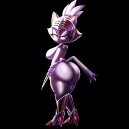 anthro armor big_breasts big_butt black_background black_nose bodily_fluids bottom_heavy breasts butt dipstick_tail eyelashes female fur headgear helmet huge_butt looking_at_viewer looking_back looking_back_at_viewer markings nipples purple_body purple_fur rear_view simple_background solo sweat tail tail_markings thick_thighs wide_hips yellow_eyes 1lastshadow1 sega sonic_and_the_black_knight sonic_storybook_series sonic_the_hedgehog_(series) blaze_the_cat sir_percival_(sonic_and_the_black_knight) domestic_cat felid feline felis mammal hi_res