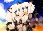 anthro bell bell_collar blue_eyes breasts cloud collar collar_only duo female green_eyes hair kemono looking_at_viewer naturally_censored navel nude smile star white_hair tetetor-oort karin_(tetetor-oort) wessel_(tetetor-oort) domestic_cat felid feline felis mammal 2017