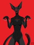 anthro black_body breasts claws cybernetics featureless_breasts featureless_crotch female hairless machine red_background red_eyes simple_background skinny skinny_female solo seryfoxx tesla_(brand) cyborg domestic_cat felid feline felis hairless_cat mammal sphynx_(cat) 2020 3:4 digital_media_(artwork) hi_res portrait three-quarter_portrait