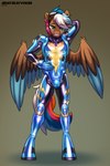 anthro bulge clothing eyewear goggles green_eyes hair knee_pads latex latex_clothing latex_skinsuit male multicolored_hair plugsuit skinsuit solo tight_clothing two_tone_wings wings wonderbolts_uniform jedayskayvoker hasbro my_little_pony mythology neon_genesis_evangelion fan_character paper_trail_(oc) equid equine mammal mythological_creature mythological_equine pegasus 2:3 absurd_res hi_res