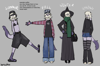 accessory alternate_costume ambiguous_gender anthro aphex_twin_logo backwards_hat baseball_cap belt belt_buckle black_clothing blonde_hair bottomwear buckle cardigan clothing coat conductor_hat crop_top denim denim_bottomwear denim_clothing denim_shorts fingerless_gloves flip_flops footwear fur gloves hair handwear hat headgear headwear jeans judgemental_look leg_warmers legwear long_hair looking_at_another pants pattern_clothing pattern_legwear pattern_topwear pin_accessory pin_button purple_body purple_fur purple_nose rail sandals scarf shirt shoes shorts shoulder_bag side_eye simple_background skirt solo_focus standing striped_clothing striped_legwear striped_topwear stripes studded_belt studs sweater tail text thigh_highs tongue tongue_out topwear walking white_body white_fur witch_hat borealhao aphex_twin lamapola vinea_(lamapola) domestic_ferret mammal mustelid musteline true_musteline weasel absurd_res artist_name digital_media_(artwork) english_text full-length_portrait hi_res portrait