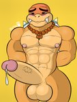 abs anthro balls big_balls big_nipples big_penis blush bodily_fluids collar erection genital_fluids genitals horn huge_penis humanoid_genitalia humanoid_penis male muscular muscular_anthro muscular_male nipples pecs penis precum simple_background solo raptorart mario_bros nintendo boom-boom boom-boom_(character) boom_boom koopa reptile scalie 3:4 hi_res